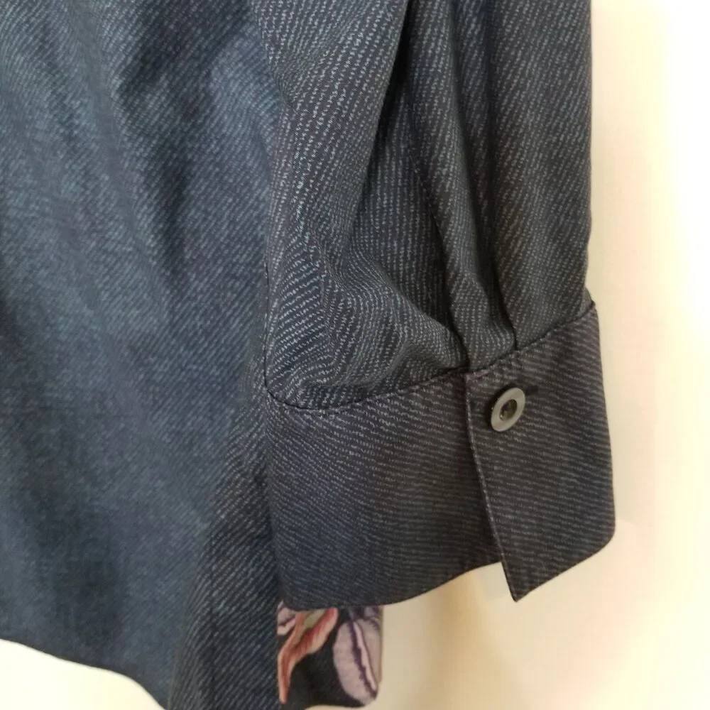 Chico's Women's No-Iron Stretch Flower Print Tunic Top Sz 18 Blue Casual‎ Office - Picture 5 of 8